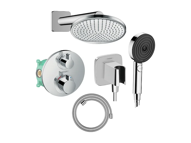 Colonne de douche thermostatique HANSGROHE Ecostat S Douche de tête Crometta S Flexible Designflex Douchette Pulsify chromé