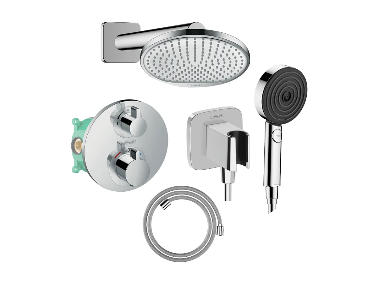 Colonne de douche thermostatique HANSGROHE Ecostat S Douche de tête Crometta S Flexible Designflex Douchette Pulsify chromé
