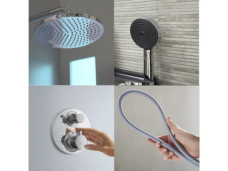 Colonne de douche thermostatique HANSGROHE Ecostat S Douche de tête Crometta S Flexible Designflex Douchette Pulsify chromé