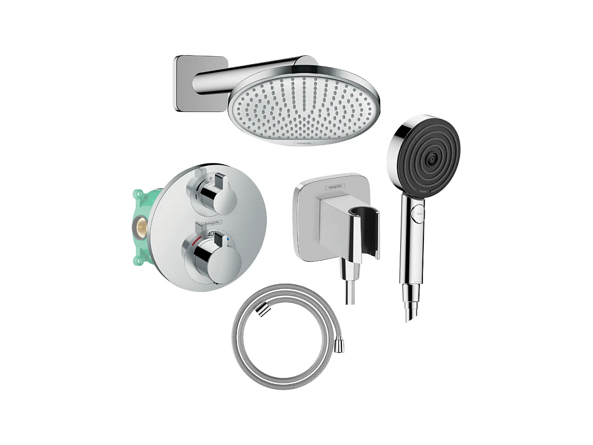 Colonne de douche thermostatique HANSGROHE Ecostat S Douche de tête Crometta S Flexible Designflex Douchette Pulsify chromé