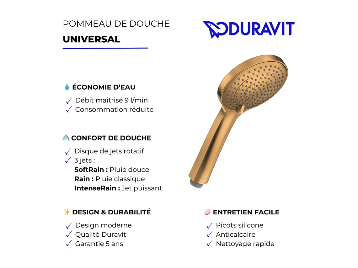 Pommeau de douche 3 jets DURAVIT Universal avec curseur Bronze brossé