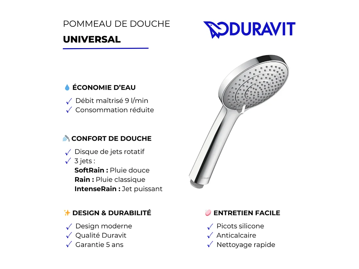 Pommeau de douche 3 jets DURAVIT Universal avec curseur Chromé