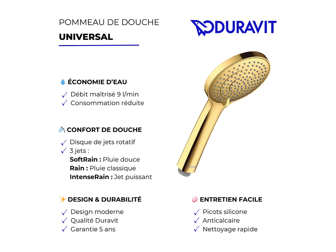 Pommeau de douche 3 jets DURAVIT Universal avec curseur