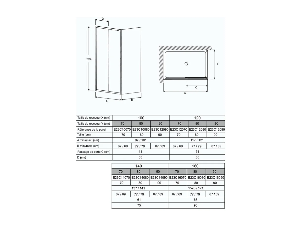 Paroi de douche JACOB DELAFON L'ingénieuse porte coulissante, installation angle 140 x 70