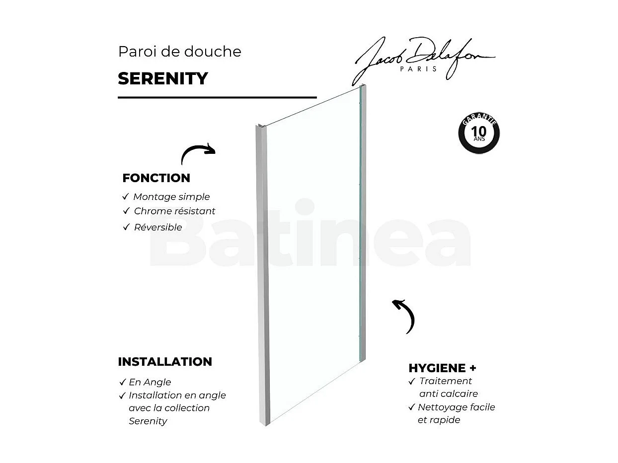 Paroi douche latérale JACOB DELAFON Serenity, 70 cm
