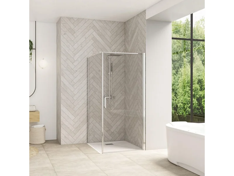 Paroi latérale fixe Smart Design de Kinedo, 90 cm, profilé chromé, verre transparent - pour montage en angle