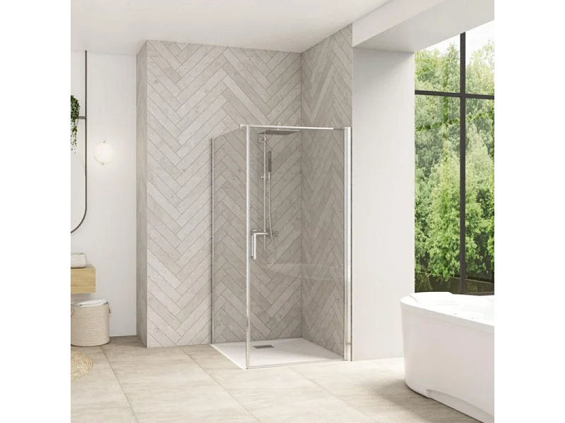 Paroi latérale fixe Smart Design de Kinedo, 90 cm, profilé chromé, verre transparent - pour montage en angle