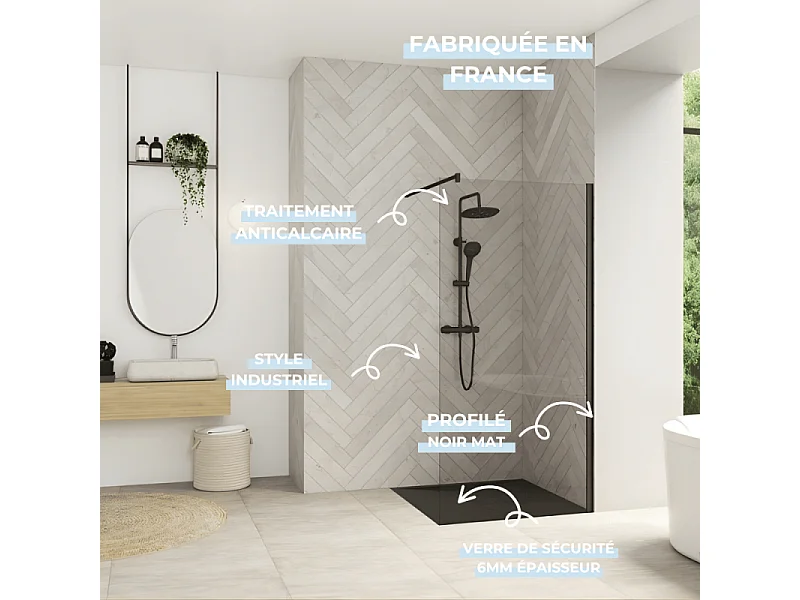 Paroi de douche fixe 130 cm KINEDO Smart Design Solo noir mat