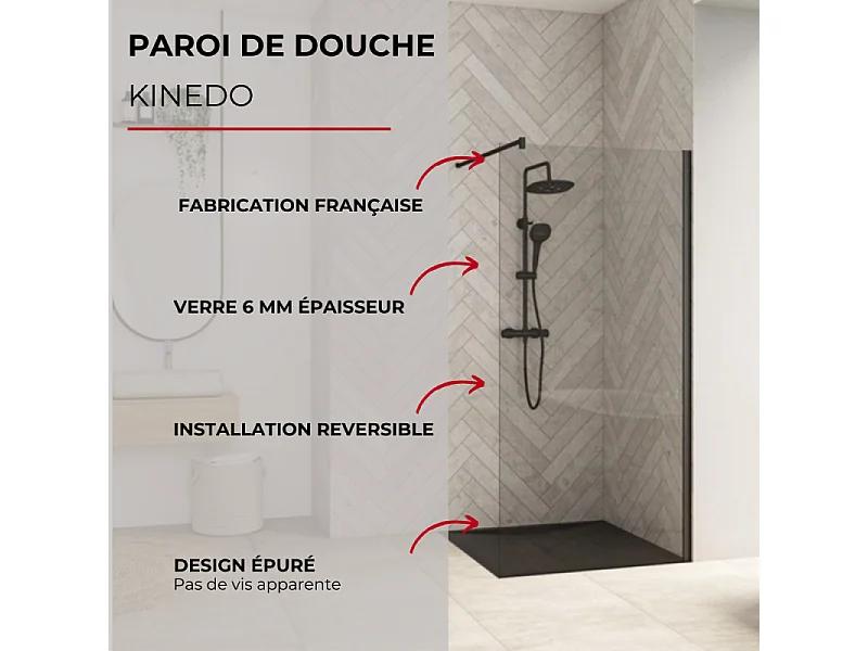 Paroi de douche fixe 130 cm KINEDO Smart Design Solo noir mat