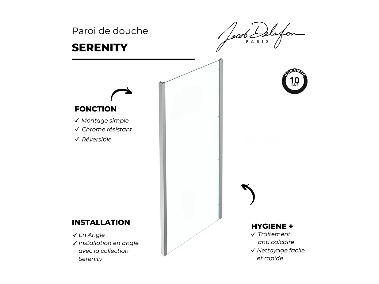 Paroi douche latérale JACOB DELAFON Serenity, 80 cm