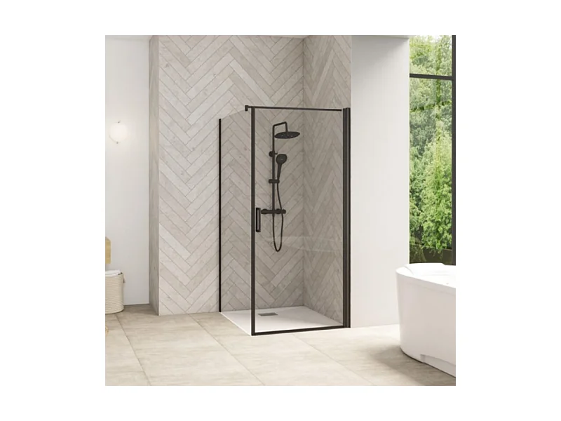 Paroi latérale fixe Smart Design de Kinedo, 80 cm, profilé noir, verre transparent - pour montage en angle