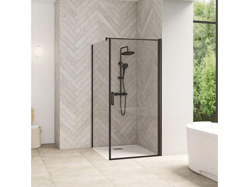 Paroi latérale fixe Smart Design de Kinedo, 80 cm, profilé noir, verre transparent - pour montage en angle