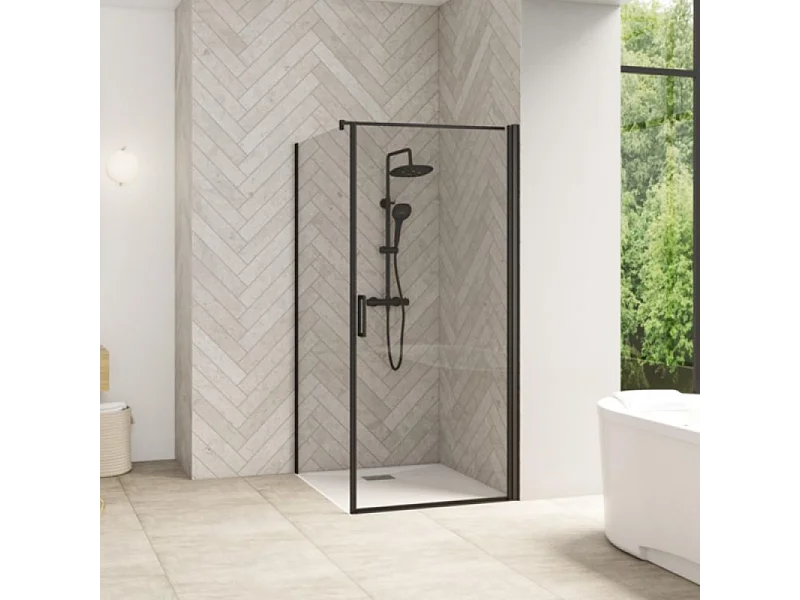 Paroi latérale fixe Smart Design de Kinedo, 80 cm, profilé noir, verre transparent - pour montage en angle