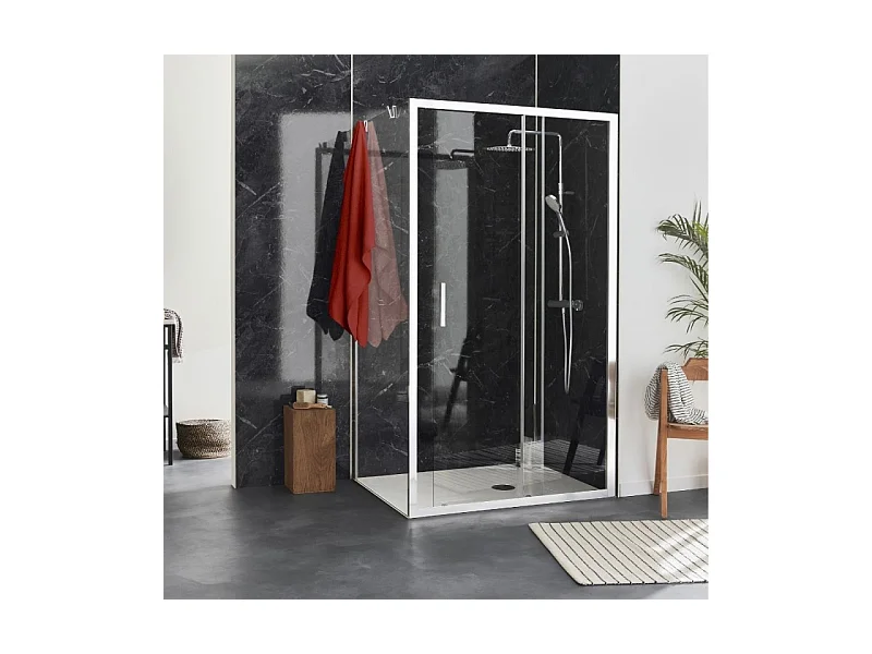 Paroi de douche JACOB DELAFON L'ingénieuse porte coulissante, installation angle  120 x 90