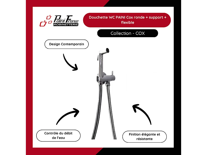 Douchette WC PAINI Cox ronde Chrome + support + flexible