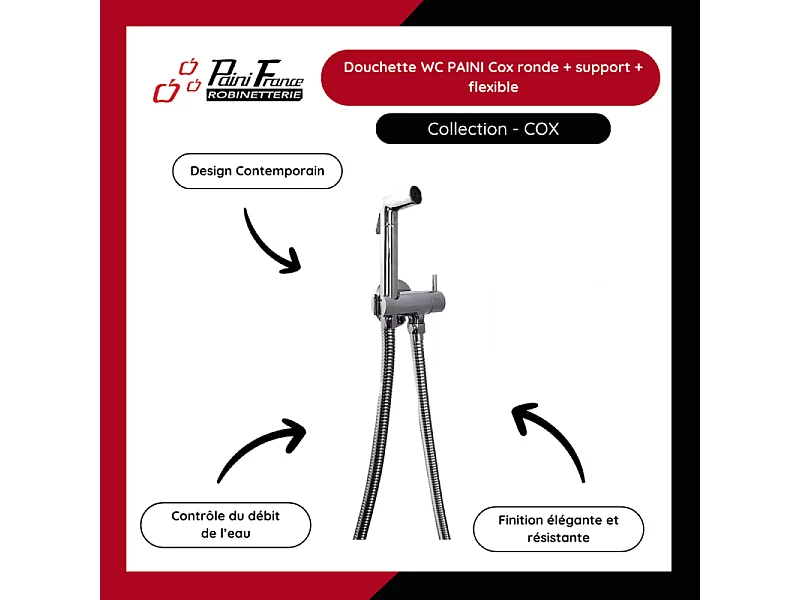Douchette WC PAINI Cox ronde Chrome + support + flexible