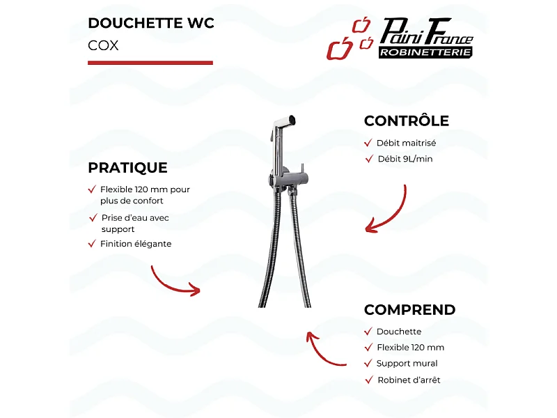 Douchette WC PAINI Cox ronde + Support + Flexible chromée