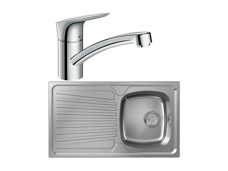 Evier 1 bac HANSGROHE S21 inox + robinet de cuisine HANSGROHE Logis M31 120 chromé