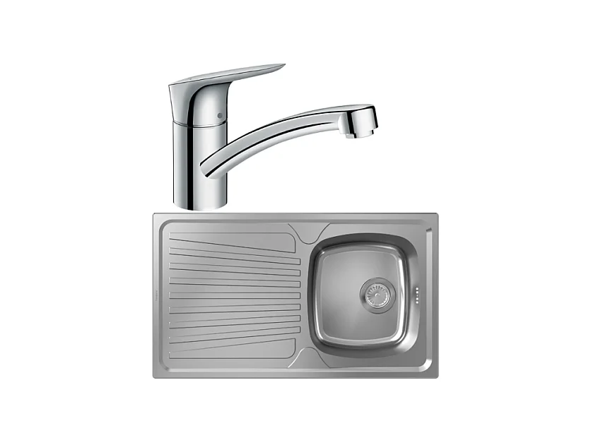 Evier 1 bac HANSGROHE S21 inox + robinet de cuisine HANSGROHE Logis M31 120 chromé