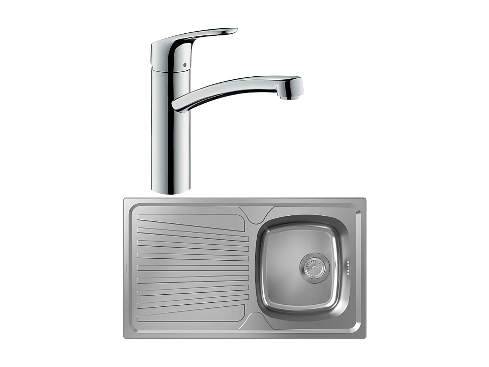 Evier 1 bac HANSGROHE S21 inox + robinet de cuisine HANSGROHE Focus M41 160 chromé