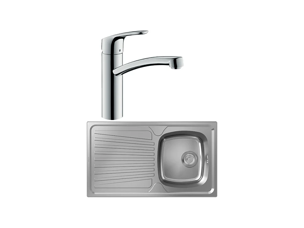 Evier 1 bac HANSGROHE S21 inox + robinet de cuisine HANSGROHE Focus M41 160 chromé
