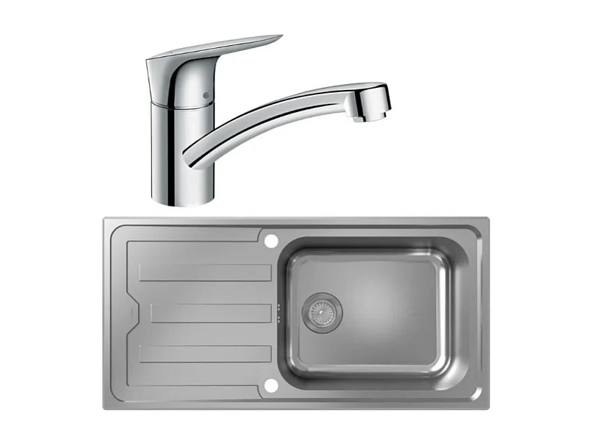 Evier 1 bac HANSGROHE S44 inox + robinet de cuisine HANSGROHE Logis M31 120 chromé