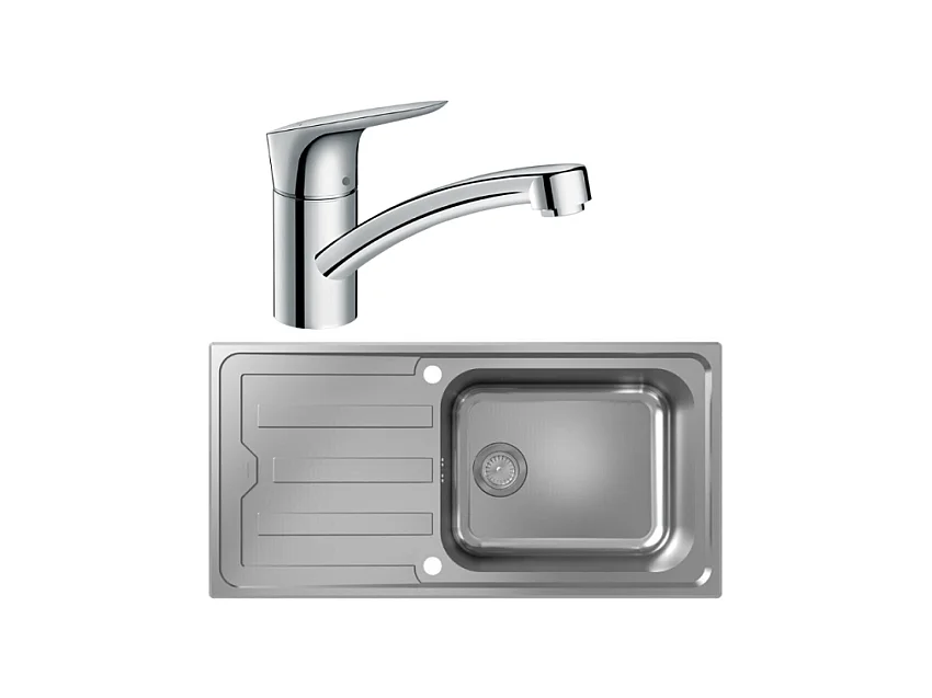 Evier 1 bac HANSGROHE S44 inox + robinet de cuisine HANSGROHE Logis M31 120 chromé