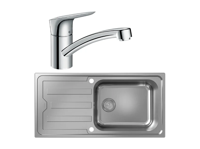 Evier 1 bac HANSGROHE S44 inox + robinet de cuisine HANSGROHE Logis M31 120 chromé