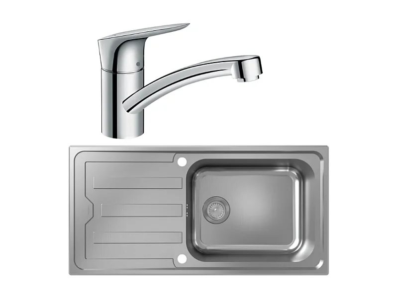 Evier 1 bac HANSGROHE S44 inox + robinet de cuisine HANSGROHE Logis M31 120 chromé