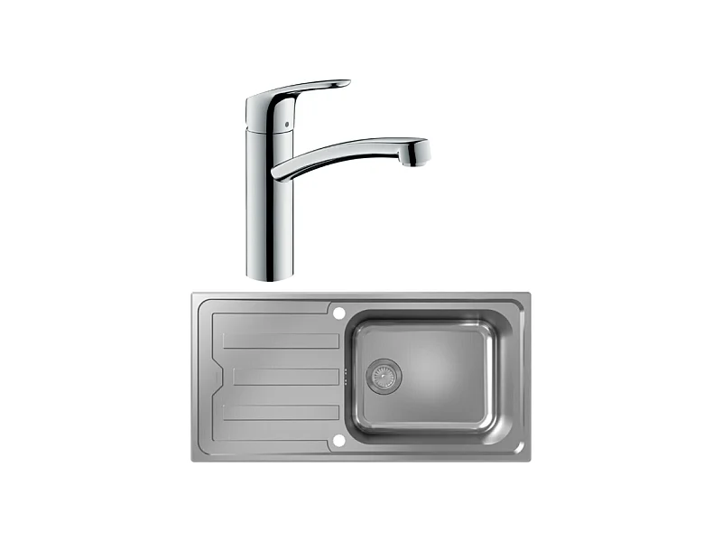 Evier 1 bac HANSGROHE S44 inox + robinet de cuisine HANSGROHE Focus M41 160 chromé
