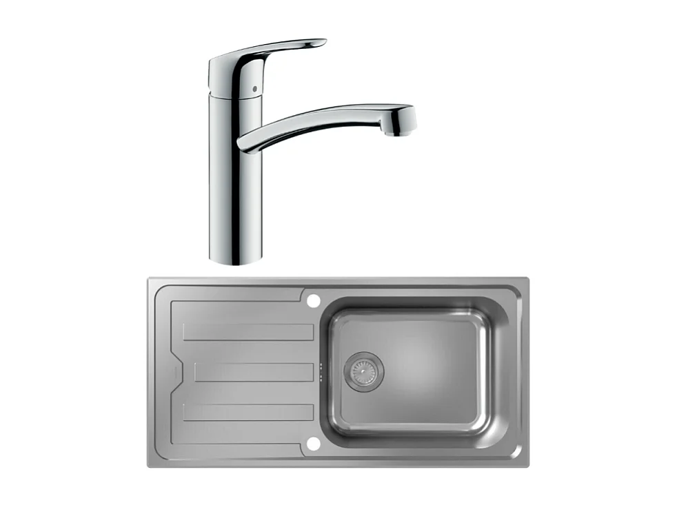 Evier 1 bac HANSGROHE S44 inox + robinet de cuisine HANSGROHE Focus M41 160 chromé