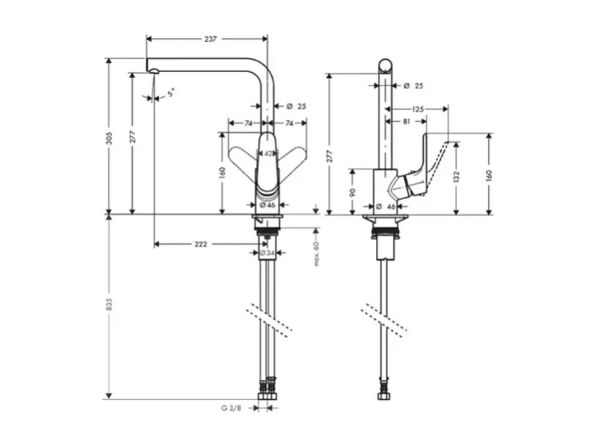 Evier 1 bac HANSGROHE S44 inox + robinet de cuisine HANSGROHE Focus M41 160 chromé