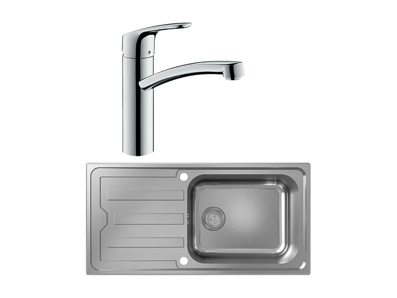 Evier 1 bac HANSGROHE S44 inox + robinet de cuisine HANSGROHE Focus M41 160 chromé