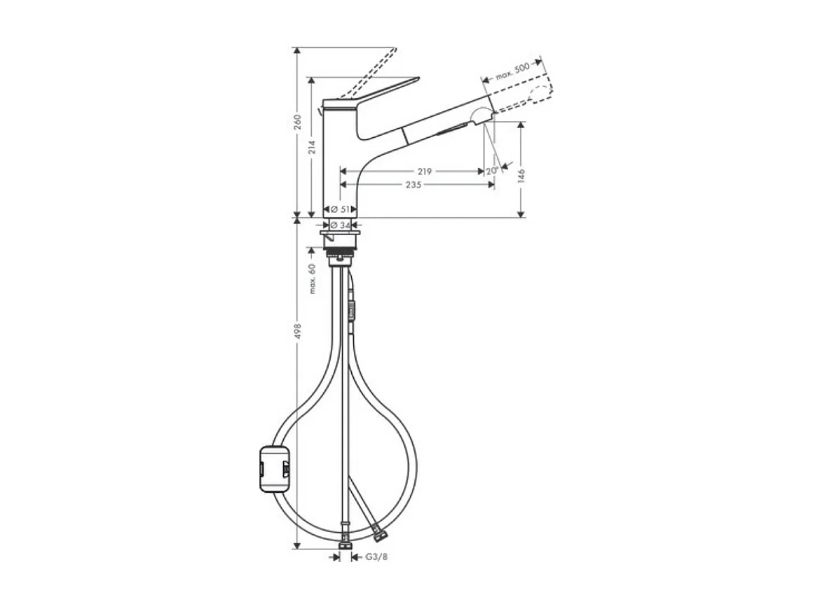 Evier 1 bac HANSGROHE S21 inox + robinet de cuisine avec douchette HANSGROHE Zesis M33 150 2 jets chromé