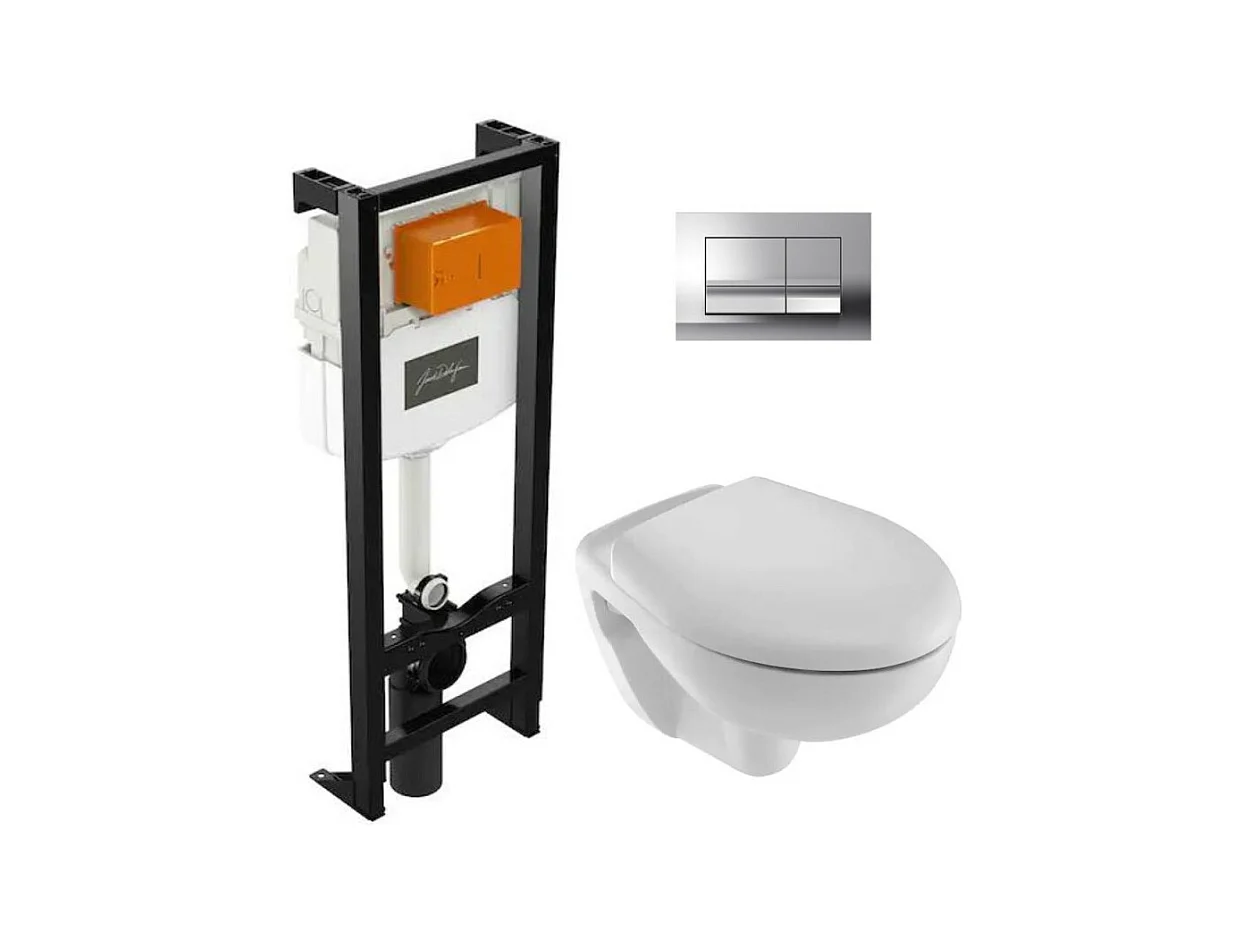 Pack WC suspendu JACOB DELAFON Brive semi caréné + bâti-support + abattant standard + plaque chromée