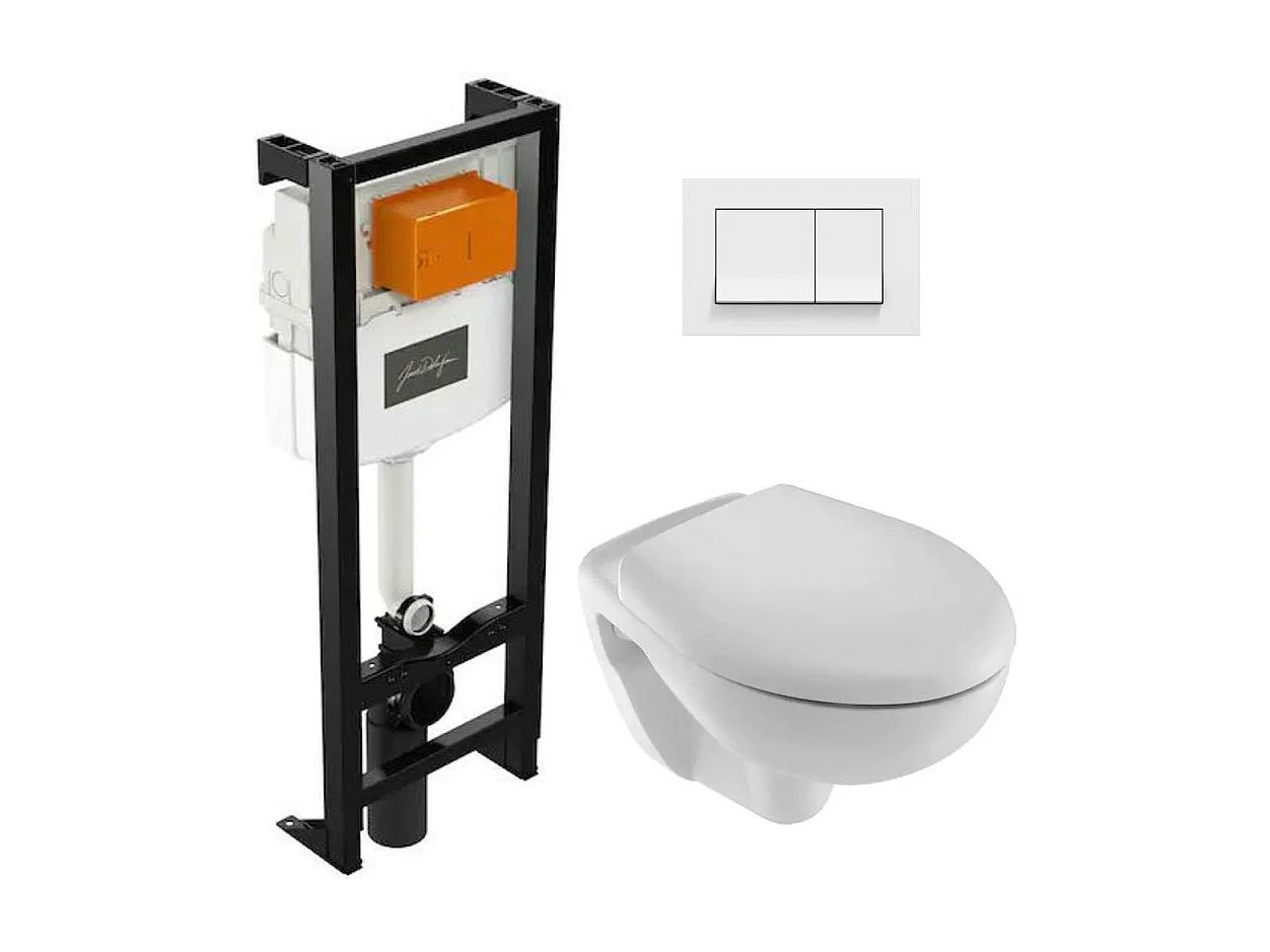 Pack WC suspendu JACOB DELAFON Brive semi caréné + bâti-support + abattant frein de chute + plaque blanche