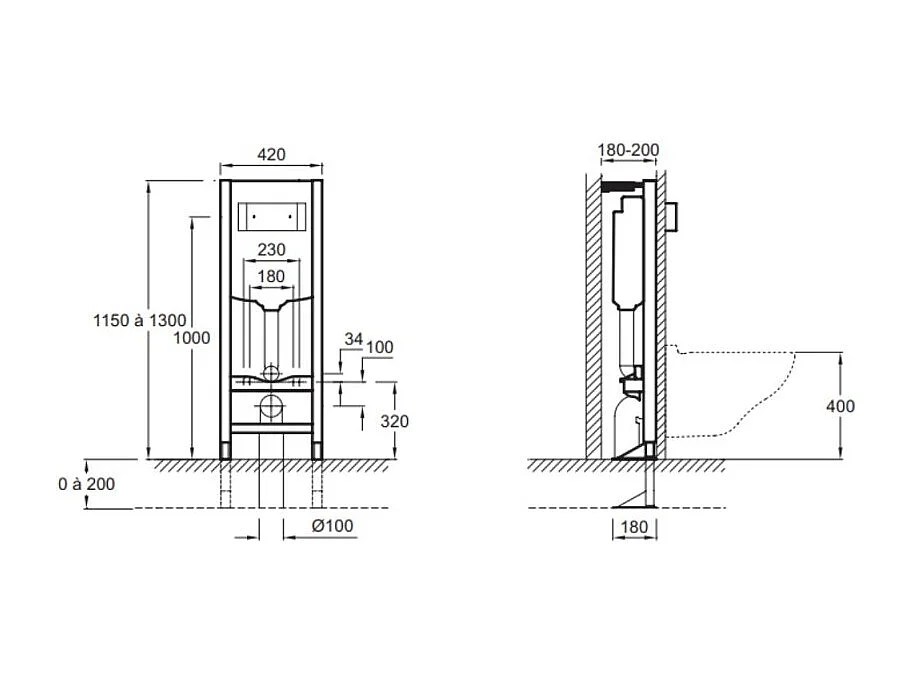 Pack WC suspendu JACOB DELAFON Brive semi caréné + bâti-support + abattant frein de chute + plaque blanche