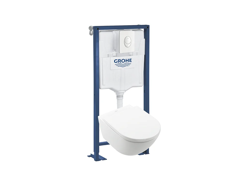 Pack WC Suspendu sans bride VILLEROY & BOCH Subway 3.0 avec abattant frein de chute + Bâti support GROHE + plaque blanche