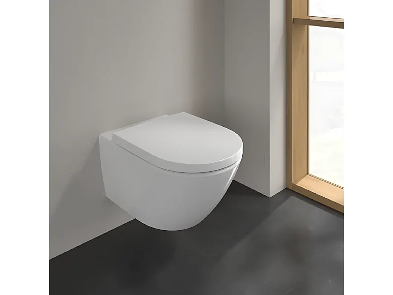 Pack WC Suspendu sans bride VILLEROY & BOCH Subway 3.0 avec abattant frein de chute + Bâti support GROHE + plaque blanche