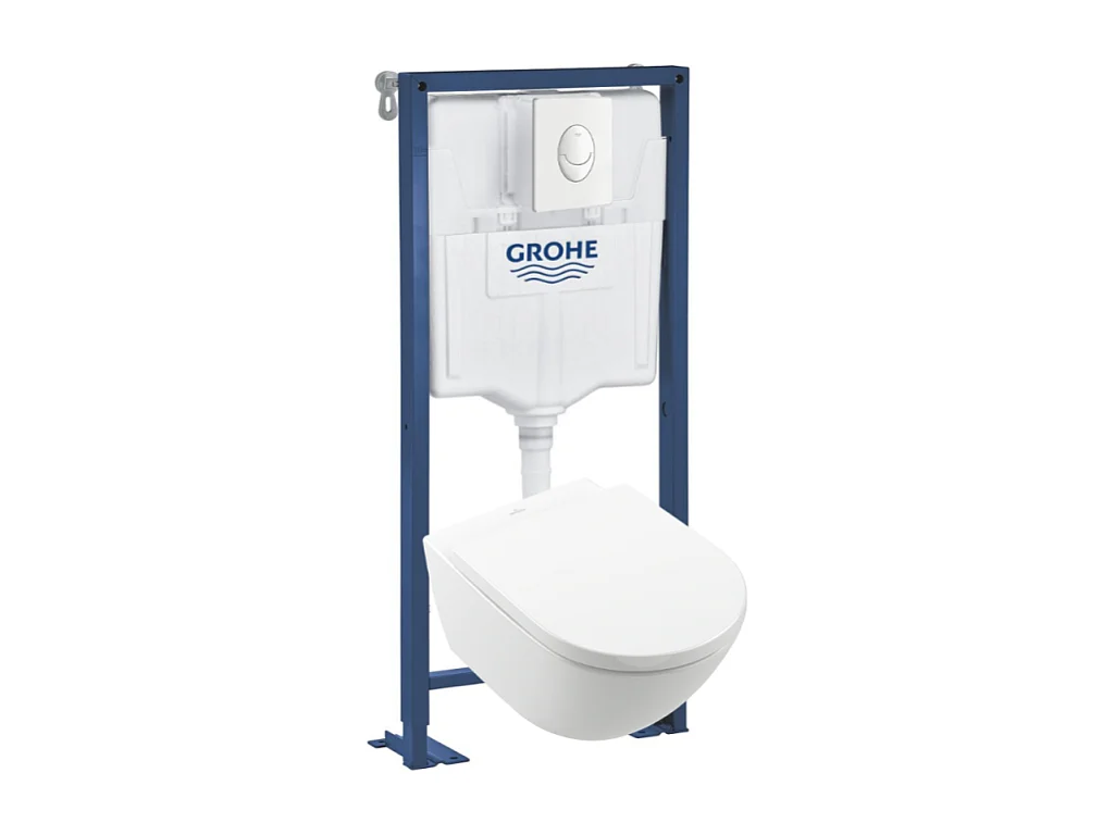 Pack WC Suspendu sans bride VILLEROY & BOCH Subway 3.0 avec abattant frein de chute + Bâti support GROHE + plaque blanche