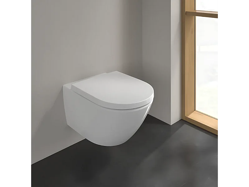 Pack WC Suspendu sans bride VILLEROY & BOCH Subway 3.0 avec abattant frein de chute + Bâti support GROHE + plaque blanche