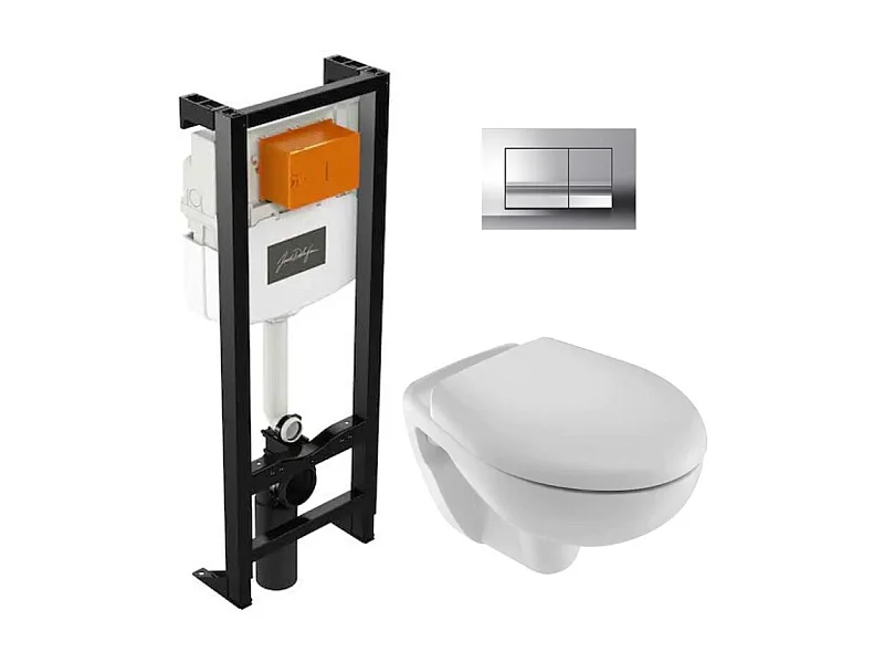 Pack WC suspendu JACOB DELAFON Brive semi caréné + bâti-support + abattant frein de chute + plaque chromée
