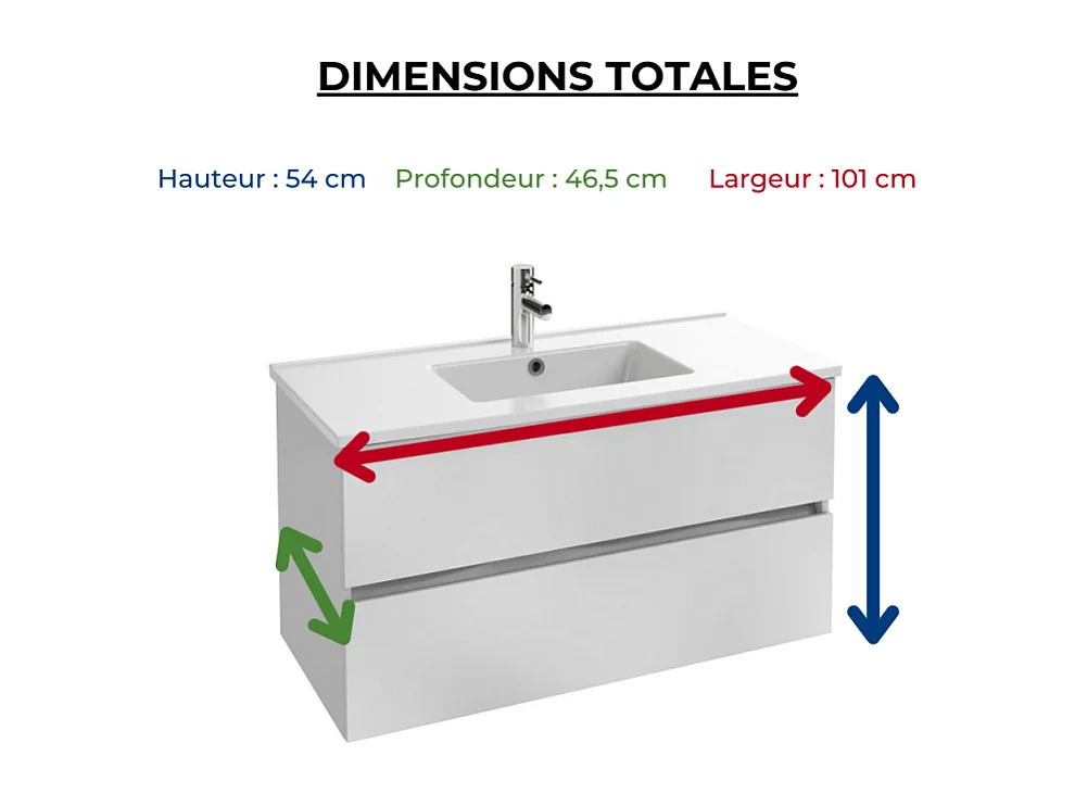 Meuble vasque 101 cm JACOB DELAFON Tolbiac blanc + miroir led