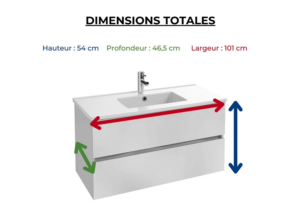 Meuble vasque 101 cm JACOB DELAFON Tolbiac blanc + miroir led