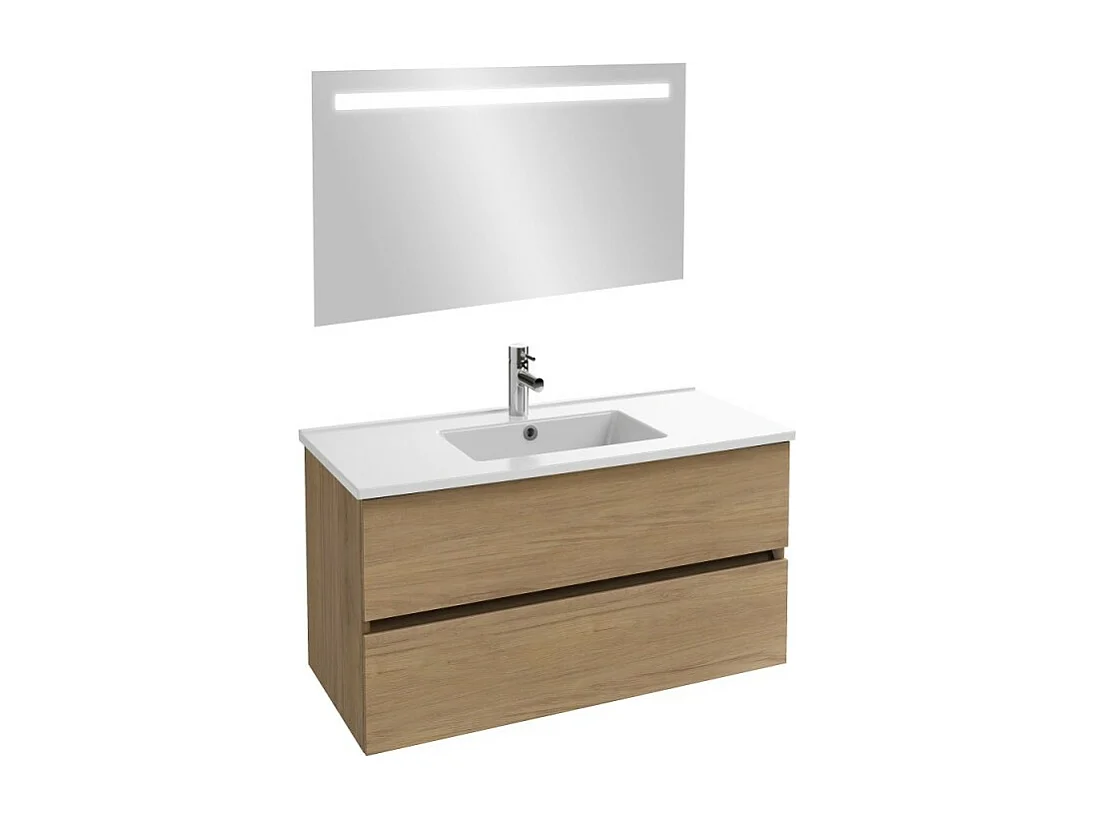 Meuble vasque 100 cm JACOB DELAFON Tolbiac chêne + miroir led