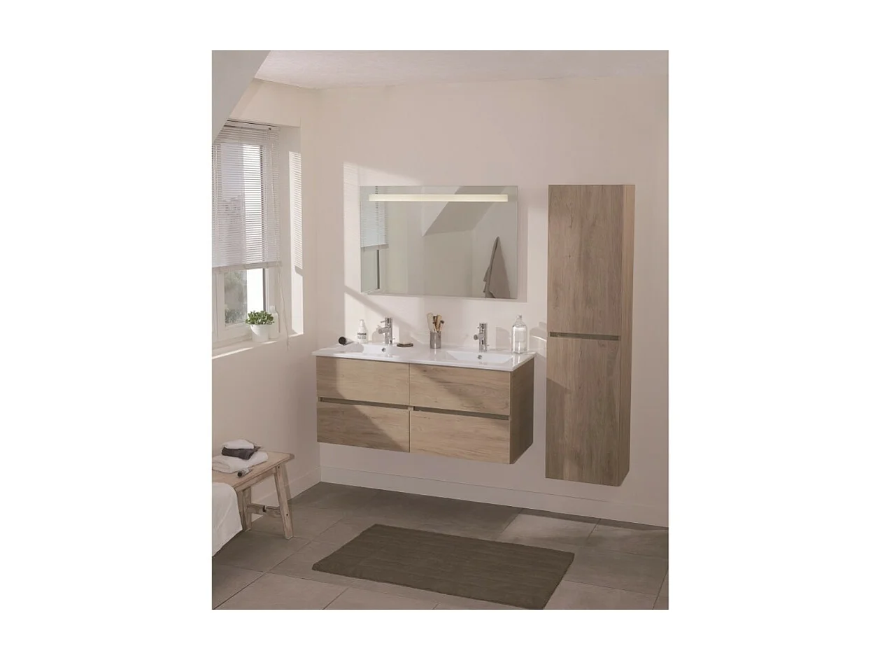 Meuble vasque 100 cm JACOB DELAFON Tolbiac chêne + miroir led