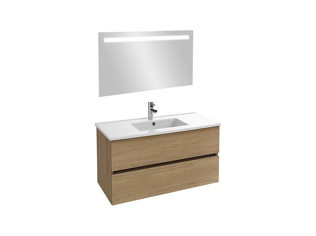 Meuble vasque 100 cm JACOB DELAFON Tolbiac chêne + miroir led