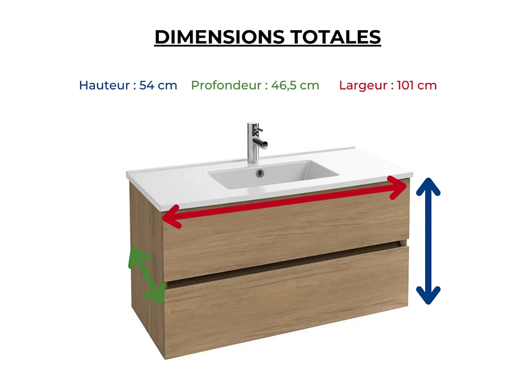 Meuble vasque 100 cm JACOB DELAFON Tolbiac chêne + miroir led