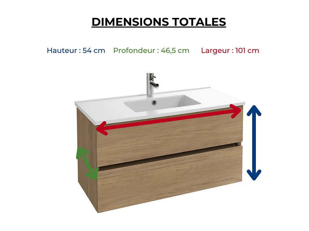 Meuble vasque 100 cm JACOB DELAFON Tolbiac chêne + miroir led