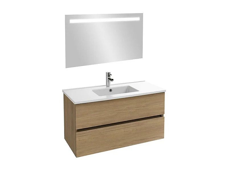 Meuble vasque 100 cm JACOB DELAFON Tolbiac chêne + miroir led